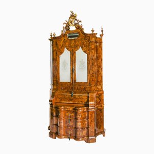 Antique Italian Venetian Burr Walnut Bureau Bookcase, 19th Century