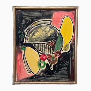 J. Gauthier, Composición geométrica moderna, óleo sobre cartón, 1962