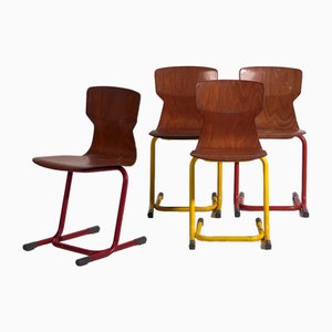 Industrial Chairs in Yellow and Red, 1950, Set of 4