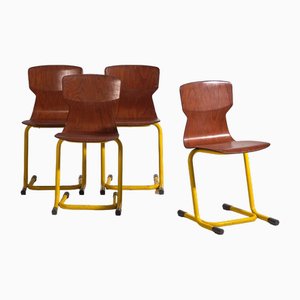 Vintage Yellow Dining Room Chairs, 1950, Set of 4