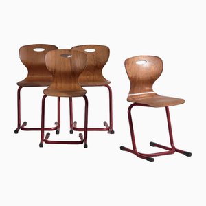 Rote Vintage Esszimmerstühle, 1950, 4 . Set