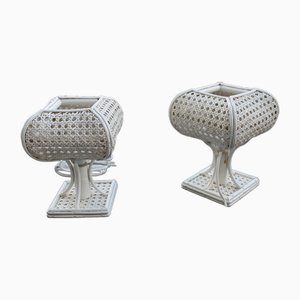 Lámparas de mesa de bambú blanco y paja de Viena, años 70. Juego de 2
