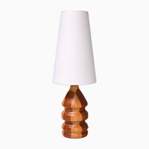 Moderne zweifarbige Tischlampe aus gedrechselter Eiche & Teak, 1960er