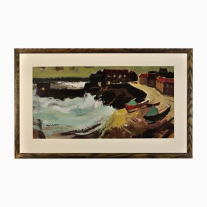 Donald McIntyre, Stormy Day, Craster, Northumberland, 1970s, Oil Painting, Framed