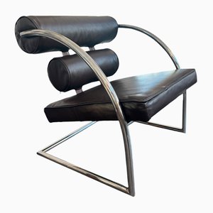 Bauhaus Ledersessel mit verchromtem Rohrgestell, 1970er