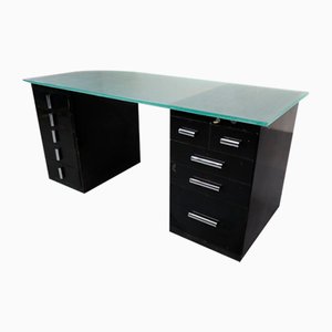 Modernist Desk in Black Lacquered Metal, 1930s