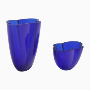 Mundgeblasene königsblaue Vasen von Holmegaard, 1980er, 2er Set