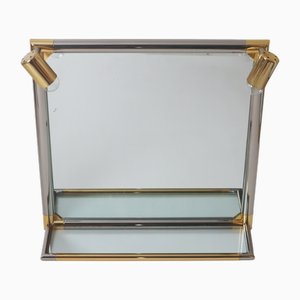 Hollywood Illuminated Bathroom Mirror with Glass Shelf in Silver and Gold, 1980s