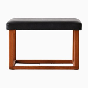 Scandinavian Teak Stool in Eco-Leather, 1960s