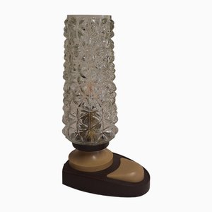 Vintage German Bedside Lamp with Beige-Brown Plastic Base and Fluted Glass Shade