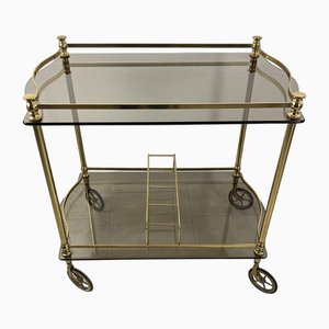 Italian Hollywood Regency Style Bar Trolley in Brass and Smoked Glass Tops, 1960s