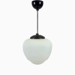 Czech White Milk Glass and Bakelite Pendant Lamp from Napako, 1940s