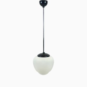 Lampe à Suspension en Verre de Lait Blanc et Bakélite de Napako, République Tchèque, 1940s