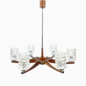 Mid-Century Danish Rosewood & Nickel-Plated 6-Arm Chandelier, 1960s