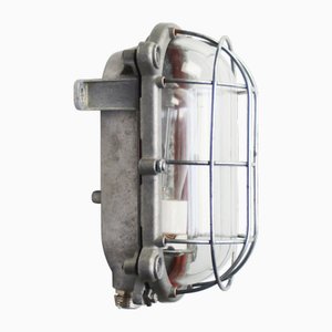 Lampada da parete vintage industriale in metallo pressofuso e vetro trasparente di Schuch