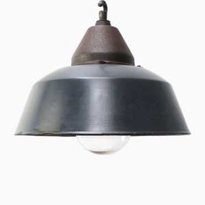 Vintage Industrial Blue Enamel and Cast Iron Pendant Lamp