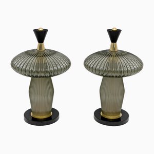 Mushroom-Shaped Table Lamps Murano Glass and Brass in Feng Shui style, Set of 2