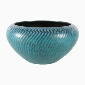 Cuenco danés vintage de cerámica con esmaltado en azul turquesa de Gunnar Nylund, años 60