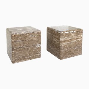 Veined Polished Travertine Stone Side Tables, 1970s, Set of 2