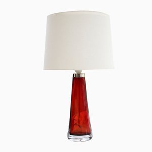 Large Table Lamp in Red Glass by Carl Fagerlund for Orrefors, Sweden, 1960s