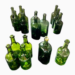 Bubbled Glass Water Bottles, France, 1925, Set of 17