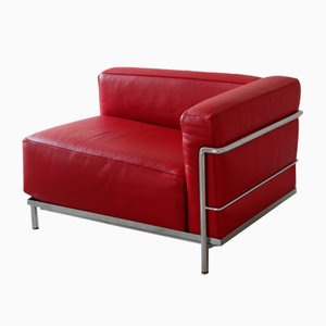 Lc3 Chaise Longue Armchair in Red Leather and Modernist Steel Structure by Le Corbusier for Cassina