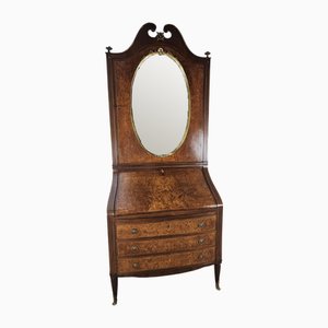 Mid-Century Trumeau aus Holz Intarsien & Bearbeitetem Messing mit Klappe und Schubladen, 1950