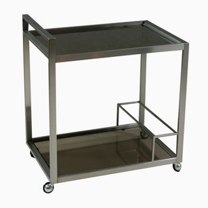 Trolley in Brushed Metal and Smoked Glass, 1970s