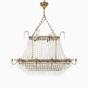 Oval Chandelier with Crystal, 1950s