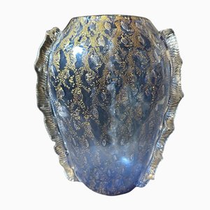 Moderne Vase aus Muranoglas in Blau & Gold, 1970er