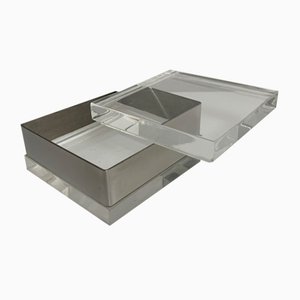 Italian Square Decorative Box in Acrylic Glass and Chrome Metal, 1970s