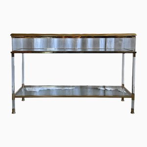 Mid-Century Italian Brass, Acrylic and Glass Display Console Table, 1970s