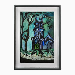 Joan Gillchrest, Kirche und Kirchhof, Mitte 20. Jh., Ölgemälde, gerahmt