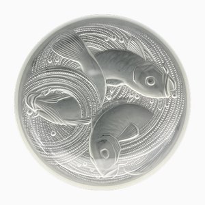 Frosted Pressed Glass Cup with Carp Fish Decoration by Pierre Davesn, 1930s