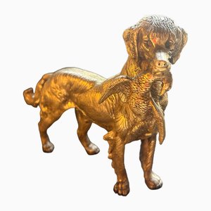 Scultura in bronzo di cane da caccia e fagiano della fine del XIX o dell'inizio del XX secolo attribuita a J. Moigniez