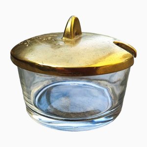 Sugar Bowl in Glass with Brass Top, 1940s