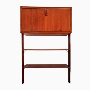 Small Walnut and Brass Wall Unit with Desk Function by William Watting for Fristho