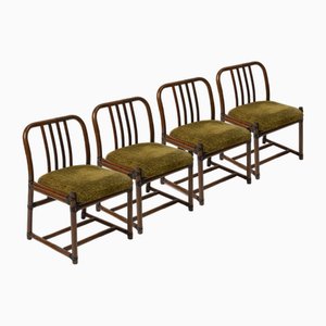Esszimmerstühle aus Bambus & Rattan mit Samtsitz, Italien, 1970er, 4er Set