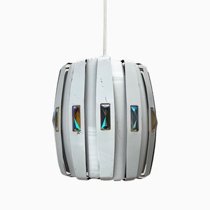 Mid-Century White Model Metal and Prism Pendant Lamp by Werner Schou for Coronell Elektro, Denmark, 1960s