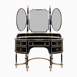 Napoleon III Dressing Table in Black Lacquered Wood and 3 Mirrors, 1960s, Set of 2