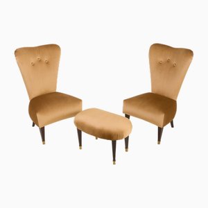 Mid-Century Neoclassical Italian Lounge Chairs in the style of Paolo Buffa, 1950s, Set of 3