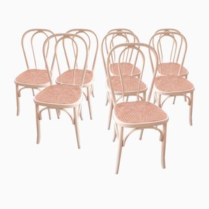 Bistro Chairs in White Painted Beech and Vienna Straw attributed to Michael Thonet, 1980s, Set of 8