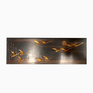 Wall Decoration in Metal & Copper with Birds, 1970s
