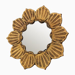 Specchio Sun floreale in legno dorato, anni '50