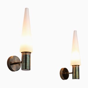 Vintage Wall Lamps with Opal Glass Shades by Hans Agne Jakobsson, 1950s, Set of 2