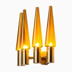 S1987/4 Wall Lamp in Brass with Orange Shades by Hans Agne Jakobsson, 1950s