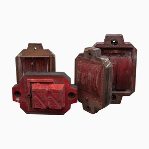 Industrial Wooden Sculptures, 1950s, Set of 4