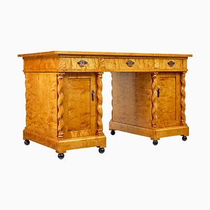 Scrivania con piedistallo in betulla intagliata, inizio XX secolo, Svezia, fine XIX secolo