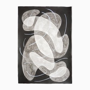Ryan Rivadeneyra, Abstract Floating Overlapping Shapes, 2024, India Ink and Oil Crayon on Watercolor Paper
