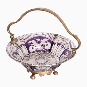 Colored Crystal Fruit Bowl with Silver Finish